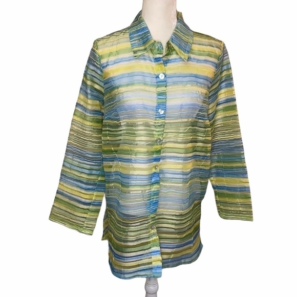 Citiknit oversized button front Sheer Top - Picture 1 of 9